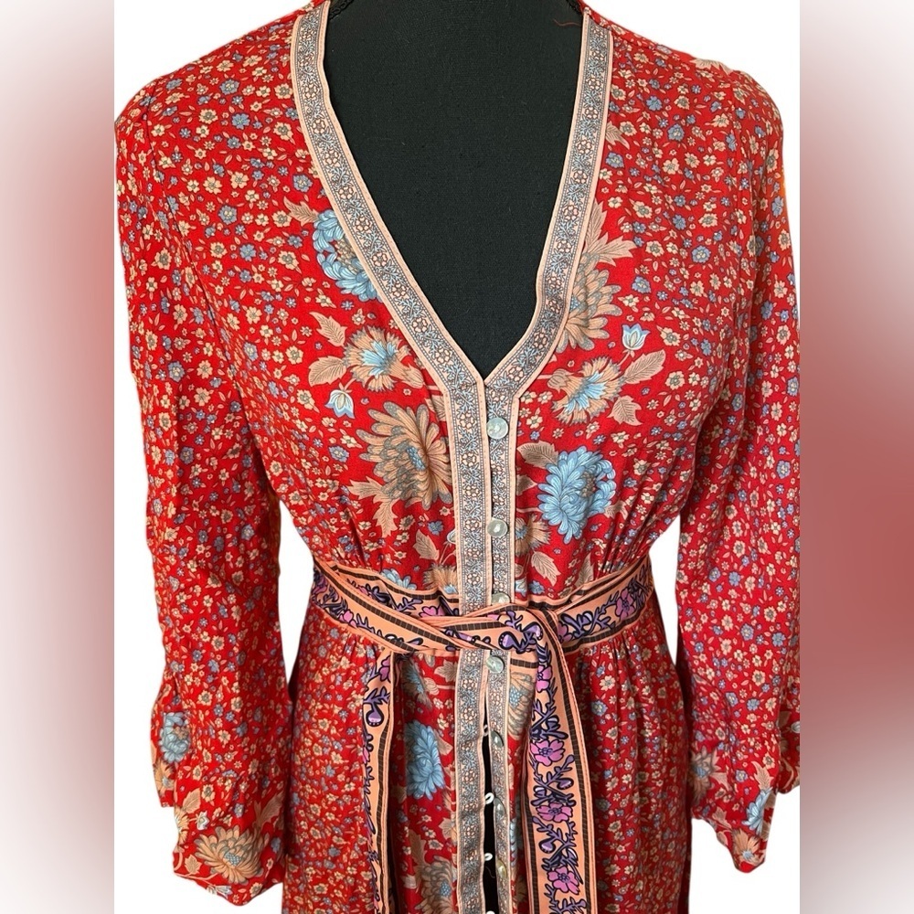Red Floral Boho Maxi Dress NWOT - Picture 3 of 6